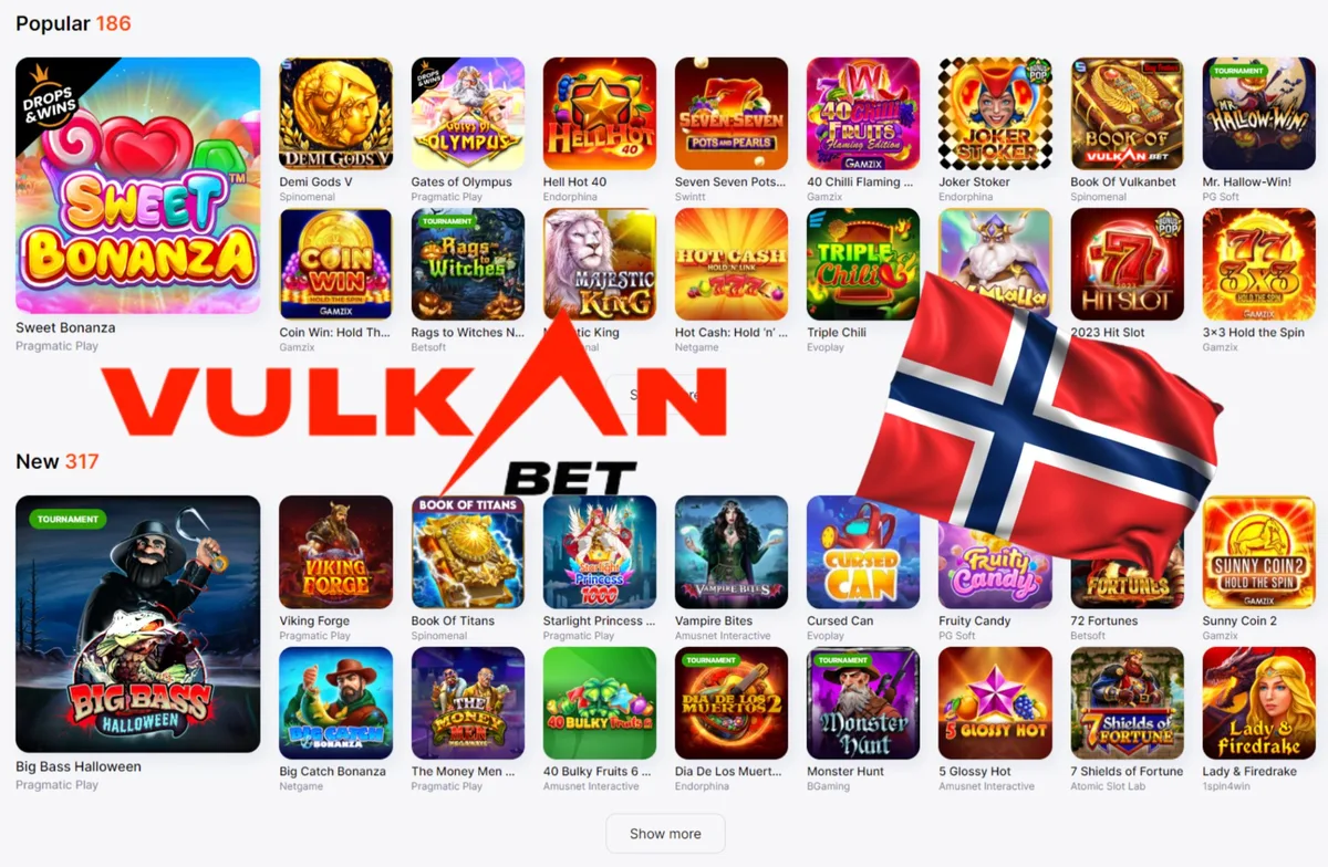VulkanBet anmeldelse norge – populære spilleautomater Sweet Bonanza Gates of Olympus