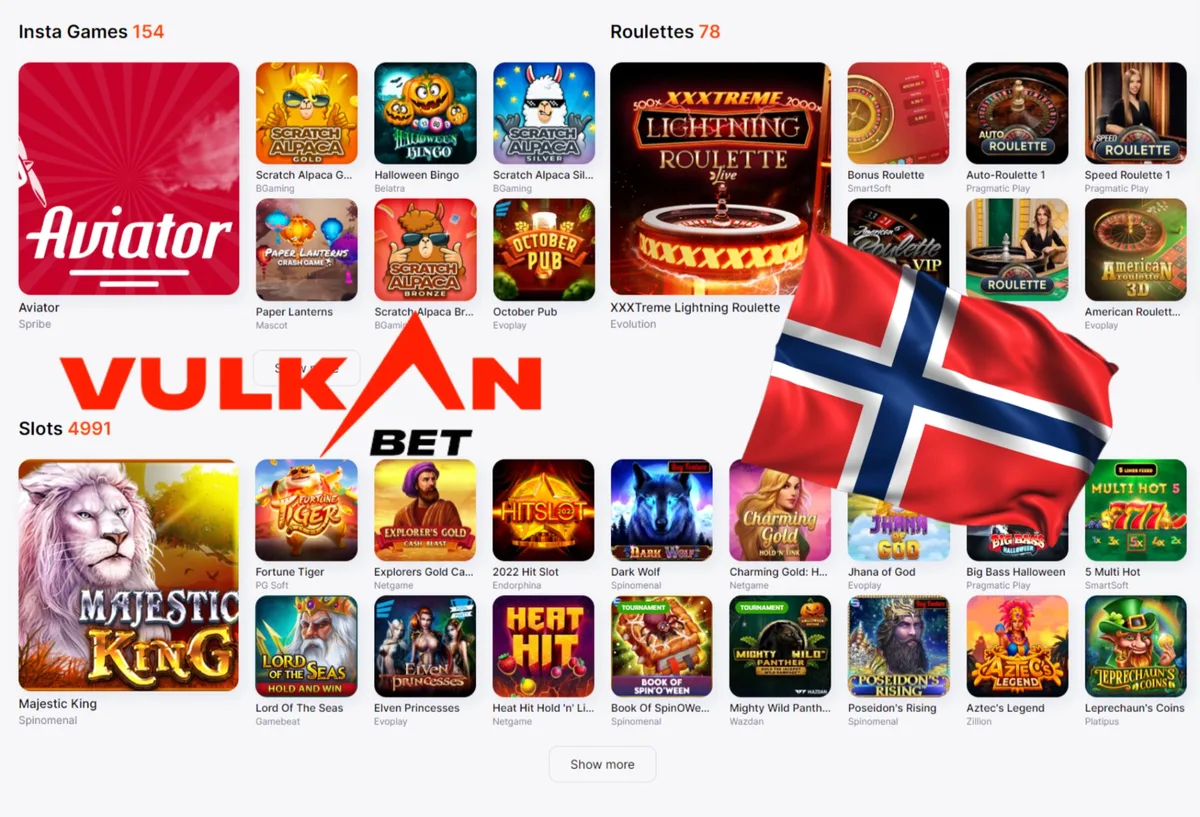 VulkanBet anmeldelse norge – spillkategorier slots roulette jackpot